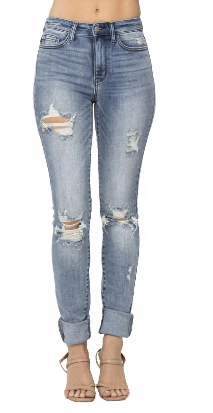 NEW JUDY BLUE high waist destroyed denim jeans in medium blue